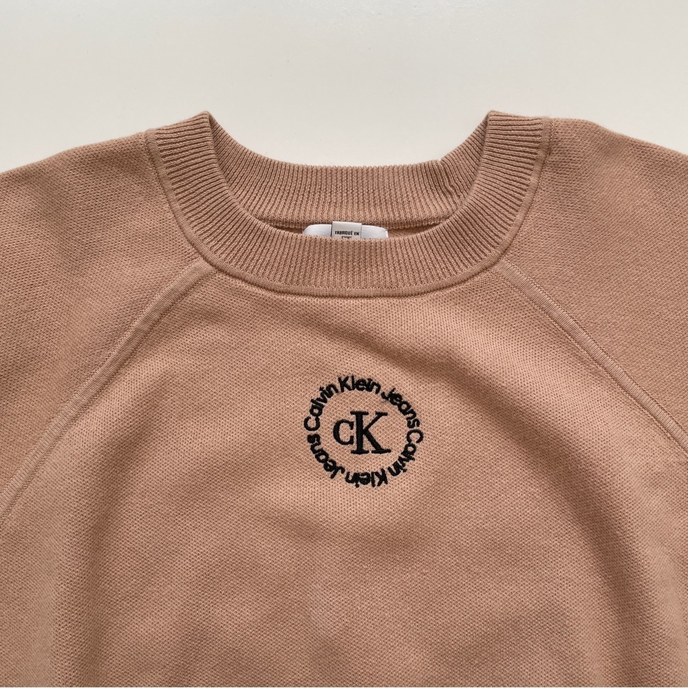 Calvin Klein Jeans Tan Brown Fall Cozy Knit Crew Neck Sweater, Size Medium - Picture 3 of 11